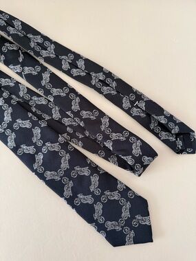 Theory Black Tie with Light Gray Motorcycle Print